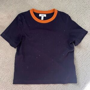 COS Dark Blue Top with Vibrant Orange Accents